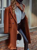 Elegant Regular Fit Lapel Rust Brown Women Outerwear 422