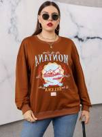  Regular Fit Rust Brown Long Sleeve Plus Size Sweatshirts 798