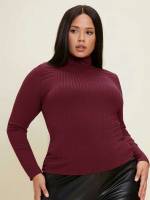 Long Sleeve Regular Fit Casual Rib-Knit Plus Size Tops 212