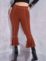  Ruffle Plain Rust Brown Plus Size Pants 175