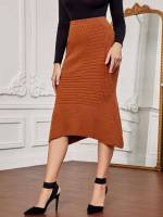 Midi Elegant Rust Brown Women Clothing 1449