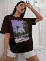  Rust Brown Round Neck Women T-Shirts 9621