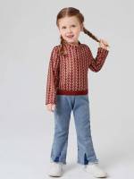 Regular Long Sleeve Rusty Rose Round Neck Toddler Girls Tops 4064