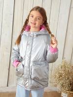 Pocket Regular Fit Silver Short Girls Winter Coats 7043