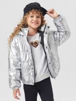 Silver Regular Fit Regular Hooded Girls Winter Coats 4892