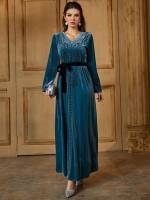  Glamorous Belted V neck Kaftan  Jalabiya 1565