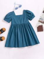  Teal Blue Plain Girls Dresses 467