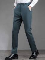 Teal Blue Pocket Regular Fit Plain Men Suit Pants 5328