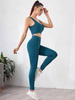  Scoop Neck Teal Blue Women Activewear 1