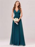 Deep V Neck Teal Blue Maxi Sleeveless Weddings  Events 3731