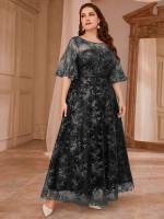 Glamorous Regular Fit Half Sleeve Teal Blue Plus Size Wedding Party Wear 1467