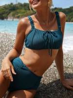 Teal Blue Knot Plain Women Beachwear 9380