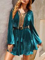  Tribal Teal Blue Long Sleeve Women Dresses 280