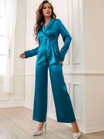 Regular Fit Long Sleeve Teal Blue Women Suits 2091