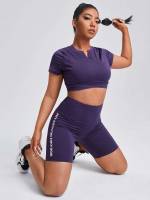 Violet Purple Letter Women Plus Activewear 9538