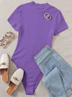  Skinny Rib-Knit Violet Purple Women Jumpsuits  Bodysuits 1409