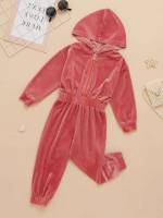 Watermelon Pink Casual Hooded Long Sleeve Toddler Girls Clothing 8192