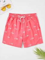 Drawstring Watermelon Pink Vacation Men Beach Shorts 6053