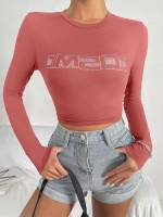 Long Sleeve Crop Letter Round Neck Women Clothing 343