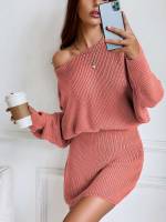 Plain Long Sleeve Scoop Neck Women Knitwear 2896