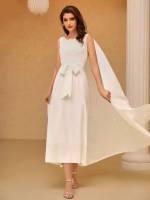 White Elegant Plain Arabian Dresses 1383