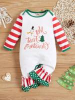  Striped Long Sleeve Round Neck Baby  Mom 6737