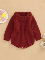 Button Round Neck Plain Casual Baby Clothing 3906