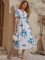 Notched Long White Maternity Dresses 9523