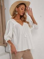 Boho Tie Neck Regular Fit Plain Maternity Tops 6159