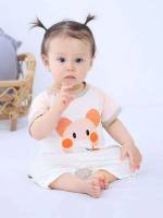 Short Sleeve White Round Neck Baby  Mom 5451