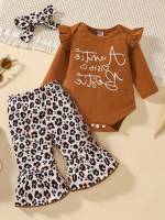 Regular Fit Long Sleeve Ruffle Leopard Baby Clothing 7123