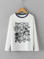 Cartoon White Casual Kids Clothing 1720