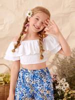 Off the Shoulder White Short Sleeve Slim Fit Girls Clothing 5868