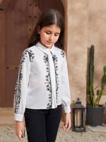  Button Front Graphic Girls Blouses 6796