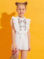 Stand Collar Short Ruffle Cap Sleeve Kids Clothing 319