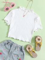 Casual Lettuce Trim Plain Kids Clothing 9914