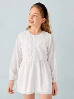 Round Neck White Casual Long Girls Clothing 753