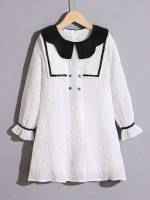 Short Long Sleeve Peter Pan Collar White Girls Dresses 1812