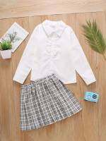 Preppy Collar White Long Sleeve Kids Clothing 9556