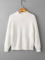 White Stand Collar Plain Girls Knitwear 6590