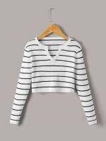 Striped Casual Long Sleeve Girls Knitwear 5556