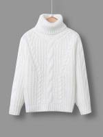 High Neck White Long Sleeve Girls Knitwear 1748