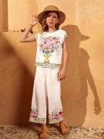 Floral Round Neck Boho Girls Two-piece Outfits 817