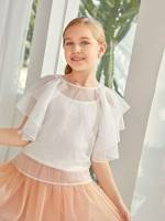 White Round Neck Regular Fit Cut Out Girls Tops 812