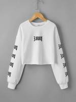 Letter Crop Casual Round Neck Girls Sweatshirts 159