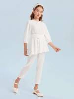 Ruffle Three Quarter Length Sleeve Cute White Girls Jumpsuits 8782