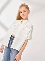 White Plain Stand Collar Casual Kids Clothing 832