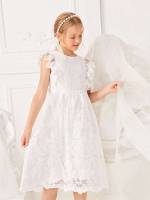 Plain Zipper Round Neck Girls Dresses 4112