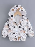 Regular Fit Cartoon Hooded Toddler Boys Clothing 7027