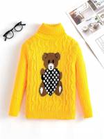 Rib-Knit High Neck Regular Fit Long Sleeve Toddler Girls Knitwear 4409